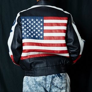 Vintage American Leather Jacket USA Flag